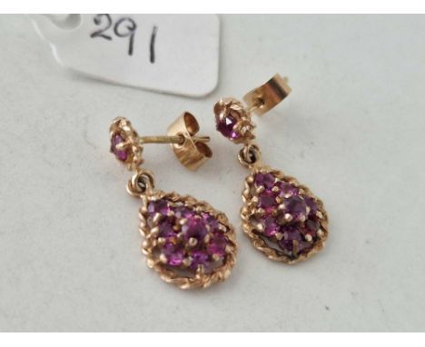 A pair of ruby drop earrings 9ct