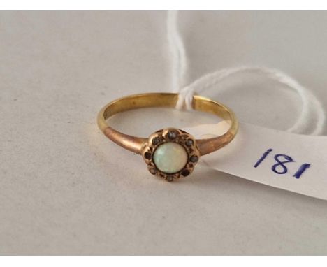 A opal and diamond ring two stone missing 18ct gold size O 1.6 gms