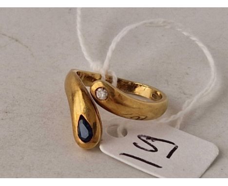 A SAPPHIRE AND DIAMOND SNAKE RING 18CT GOLD SIZE O 5.2 GMS BOXED