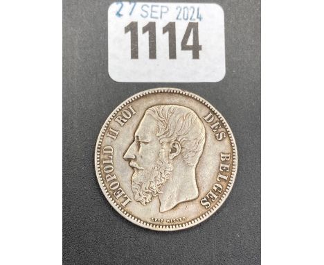Belgium 5 Franc 1873 Silver Crown