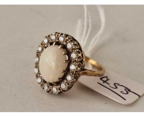 A opal and white stone cluster ring 9ct size N 5.8 gms