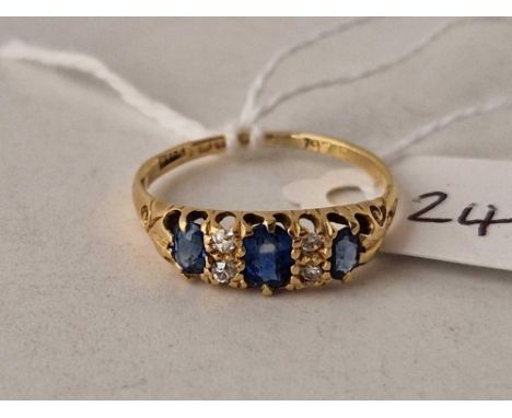 A antique sapphire and diamond seven stone ring 18ct gold size N 2.6 gms