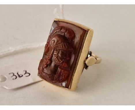 A unusual unmarked gold ring set with a Roman bust motif size K 13.6 gms