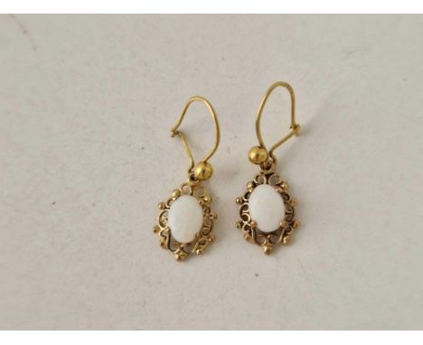 A pair of opal drop earrings 9ct 1.5 gms