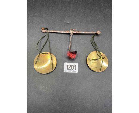 Cased Georgian Sovereign scales in metal case