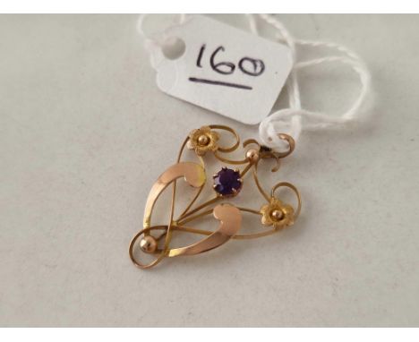 A amethyst art nouveau pendant 9ct 1.1 gms