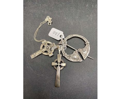 Two silver Celtic cross pendant necklaces and silver Celtic bracelet