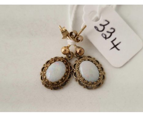 A pair of antique opal drop earrings 9ct 1.7 gms