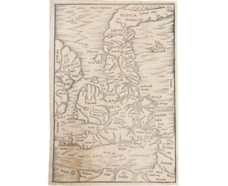 Sixteenth century woodcut map of the British Isles created by Sebastian Munster for his book: Sebastian Munster's Cosmographi