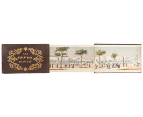 This is a panoramic album entitled “Les Boulevarts De Paris”, published by Lemercier circa 1855, with designs by Paul Lancel 