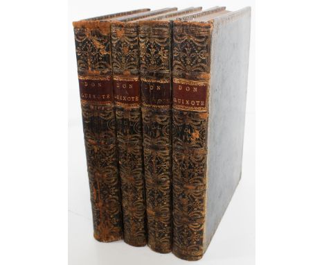 This is a complete four-volume set of Don Quixote De La Mancha in Spanish from 1738, and it represents a significant landmark