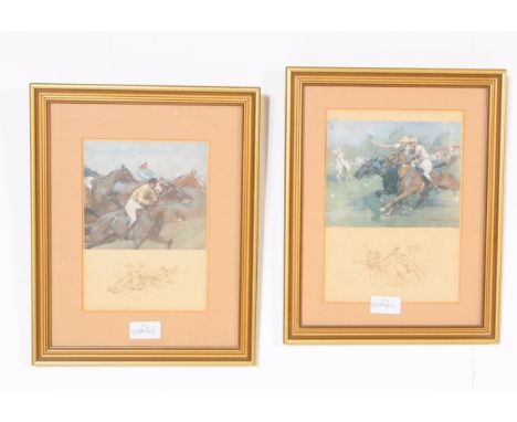 After G. D. Armour - Two early 20th century circa 1906 Polo coloured prints on paper. Each framed print with black &amp; whit