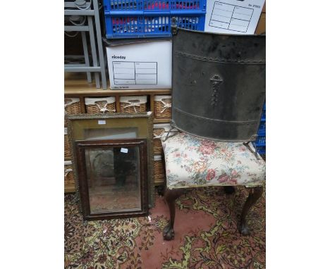 MIXED LOT INCLUDING DRESSING STOOL, PAINTINGS ON GLASS, FIRESCREEN AND WATERCOLOUR