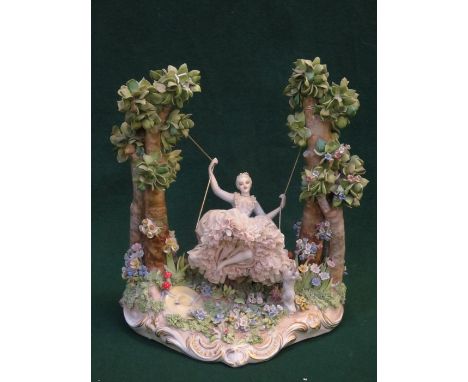CONTINENTAL STYLE HANDPAINTED AND GILDED CERAMIC FIGURE, APPROXIMATELY 30cm HIGH (AT FAULT) 