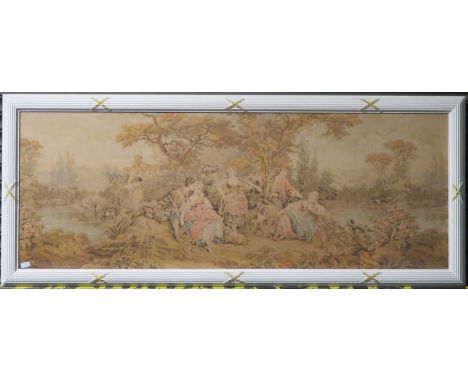 LARGE FRAMED MACHINE EMBROIDERED TAPESTRY, APPROXIMATELY 68cm x 186cm 