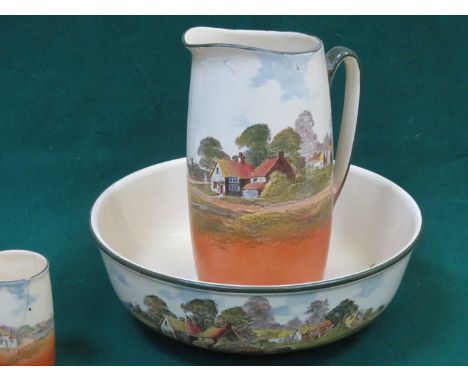 ROYAL DOULTON GLAZED CERAMIC JUG AND BOWL SET PLUS ONE EXTRA PIECE 