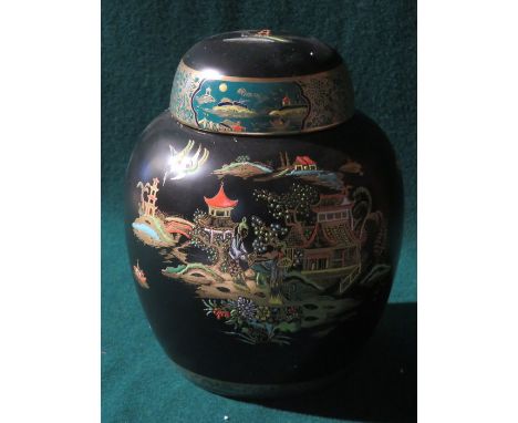 CARLTON WARE ROUGE NOIR CERAMIC GINGER JAR WITH COVER 