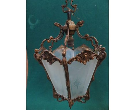 GILT METAL AND GLASS LIGHT FITTING 