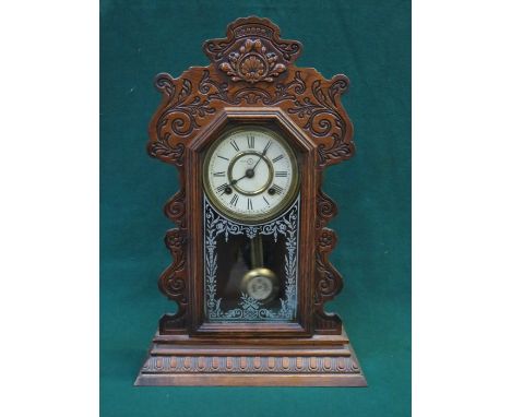 CARVED OAK CASED AMERICAN MANTEL CLOCK 