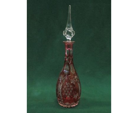 RED OVERLAID GLASS DECANTER 