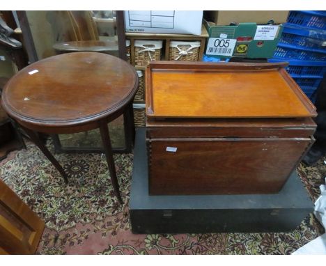 MAHOGANY BOX, TRAVEL TRUNK, FOLDING TRAY AND OCCASIONAL TABLE