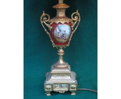 GILT METAL AND HANDPAINTED CERAMIC TABLE LAMP 