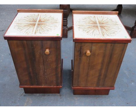 PAIR OF TILE TOPPED BEDSIDE CABINETS 