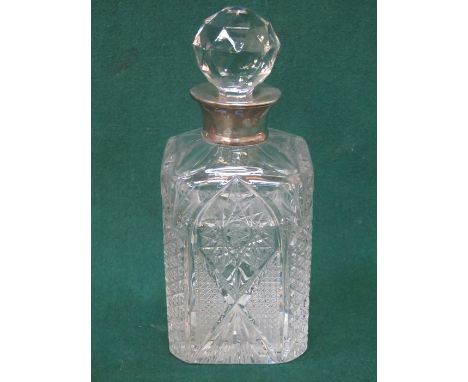 SILVER MOUNTED GLASS DECANTER 