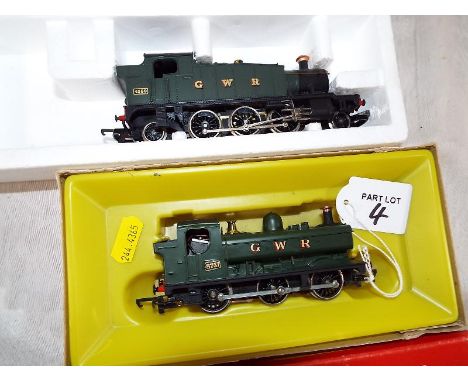 Model railways - two boxed OO gauge steam locomotives comprising 0-6-0T green GWR livery operating no 8751 by Hornby and 2-6-