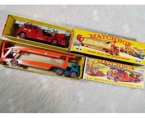 Two diecast Matchbox models comprising Major Pack Car Transporter, Car Auction Collection, M-8 and King Size Merryweather Fir