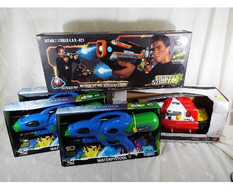 A Fuel Line Rescue Copter, three Ben 10 water pistols (unused) and a Light Strike assault striker, boxed (qty)