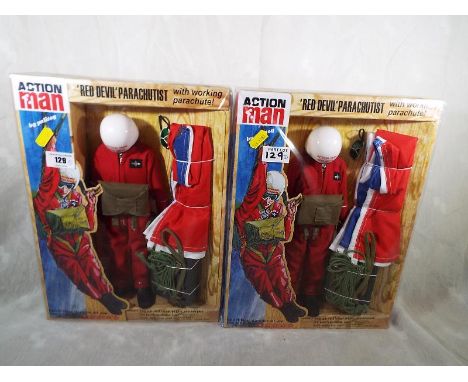 Action Man - Two 40th Anniversary Action Man by Palitoy, Red Devil Parachutist figures with working parachute, CAT No. 34121,
