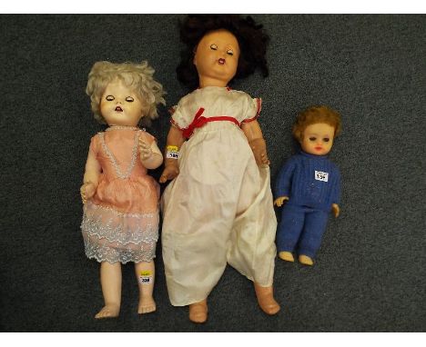 Three vintage dolls comprising Rosebud, a Pedigree with sleeping eyes and jointed limbs and one other with jointed limbs (3)