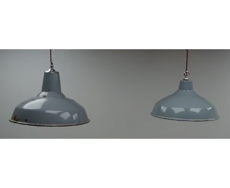 Pair graduated grey enamel light fittings in the Benjamin style, D41cm and D35cm (both re-wired)  Condition Report Click here