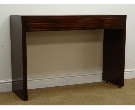 Macasar Ebony console table, two short and two long drawers, solid end supports (W114cm, H78cm, D36cm) with matching rectangu