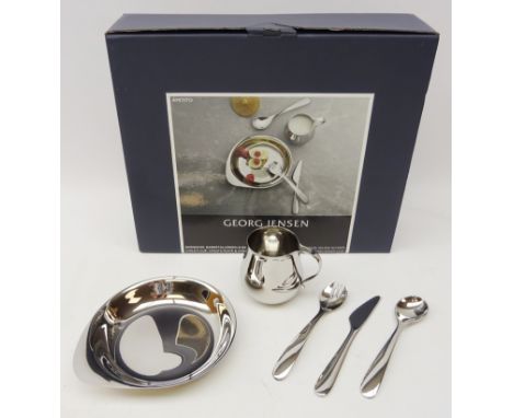 Georg Jensen Apetito, stainless steel five piece Children's set comprising cup, pate & cutlery set, boxed as new  Condition R