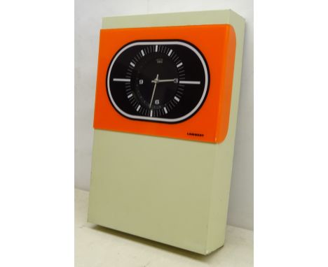 1970's French Lambert electric Time Clock with 24 hour dial in metal casing with laminated acrylic panel, H55cm, W37cm x D11c