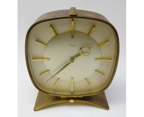 Art Deco Junghans brass cased mantle clock, rounded square dial and gilt metal baton hour markers, H19cm  Condition Report Cl
