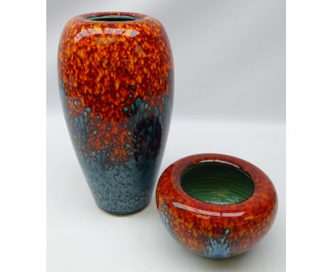 Poole Studio Sunburst design ovoid vase, H33cm and matching Concave bowl thrown by Alan White (2) Condition Report Click here