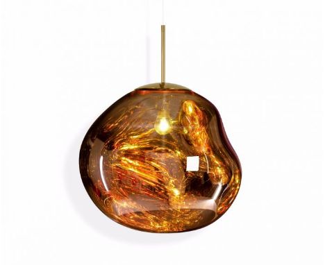 Tom Dixon large copper melt pendant light fitting, translucent when on and mirror-finish when off, no. MBA07EU, with RRP £680
