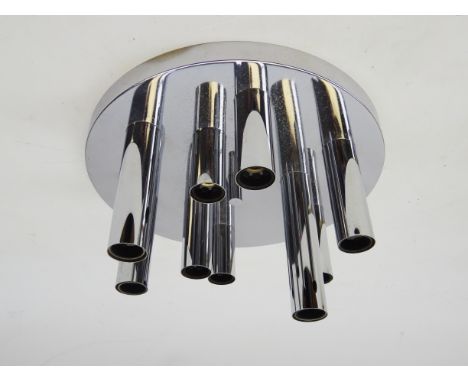 1970's chrome light fitting by Gaetano Sciolari (1927-1994), circular frame supporting nine tubular branches, D29cm x H18cm  