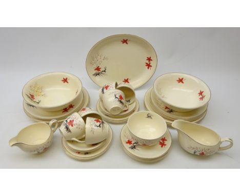 Alfred Meakin 'Stag' pattern six setting dinner and tea service comprising six cups and saucers, milk jug, sugar bowl, six di