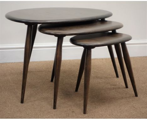 Nest three Ercol style pebble tables, W65cm, H40cm, D44cm Condition Report Click here for further images, condition, auction 