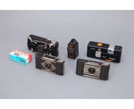 including Coronet Midget (bakelite), Coronet Midget, Ensign Ensignette, Rollei A110 and Minox accessories (a lot)