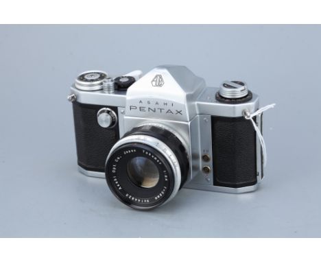 chrome, serial no. 155707, with Takumar f/2.4 58mm lens, body, VG, mirror stuck up, shutter working, lens, G, some light mark