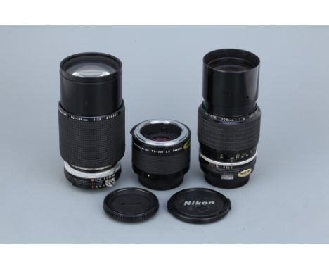 including Ai Nikkor f/4 200mm, AIs Zoom-Nikkor f/3.5 50-135mm and Teleconverter TC-201 2x, some light internal haze to all (3