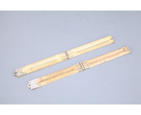 two-foot four-fold rules by Robert Miller Glasgow and B J Hall London, , beveled scales, arch hinges (glued repair to Hall) [