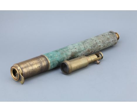 English, unsigned, c.1830-40, single draw, lenses good, eyepiece and objective shutters, barrel requires re-covering, 51cm cl