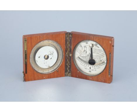 French, hinged wooden case with compass to one half and clinometer to the other. 8cm square