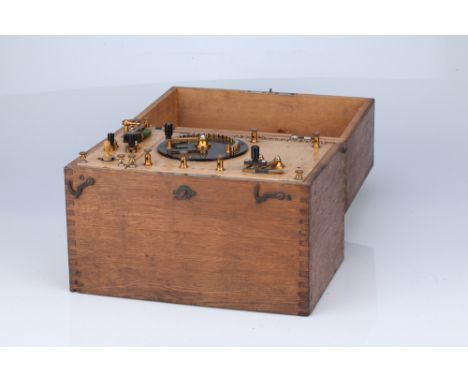 unsigned, in large light oak case with dial and switches, 34cm wide